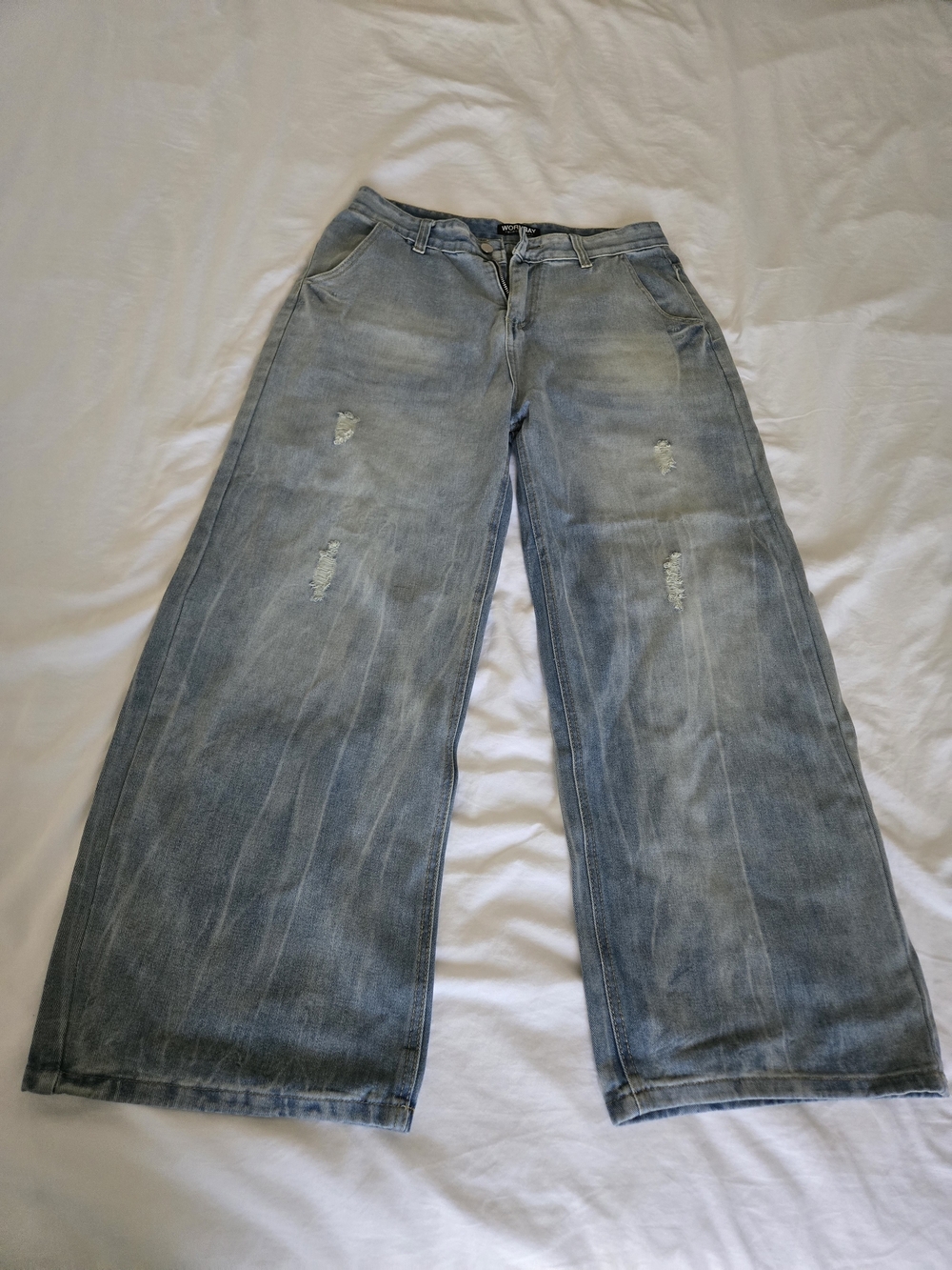Men's Light Blue Distressed Bootcut Jeans